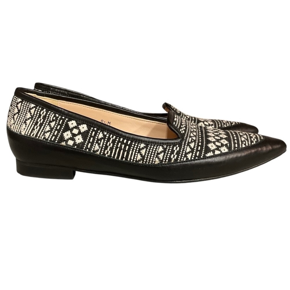Jon Josef Woven Loafers Pointed Toe Black White Flats Shoes Size 8.5M